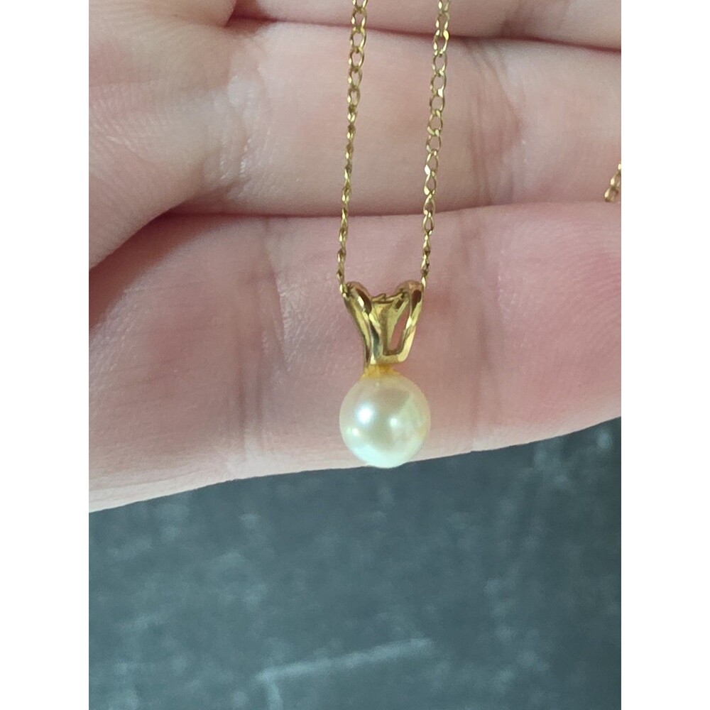 14K Yellow Gold Filled Real Pearl Pendant Necklace Vintage
